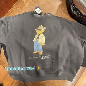 NWT Ralph Lauren Women's Polo Bear Fleece Sweatshirt Pebble Black XL